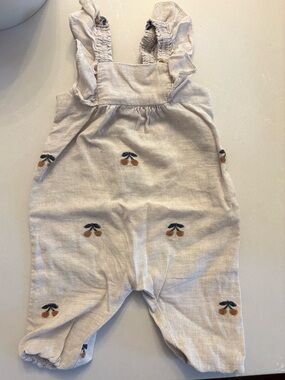 Zara Cream Overall Romper with Cherry Embroidery